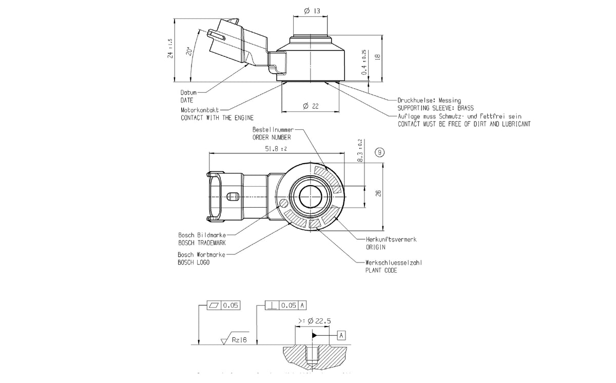 Bosch Knock Sensor KS4-P 0261231173 dimension drawing