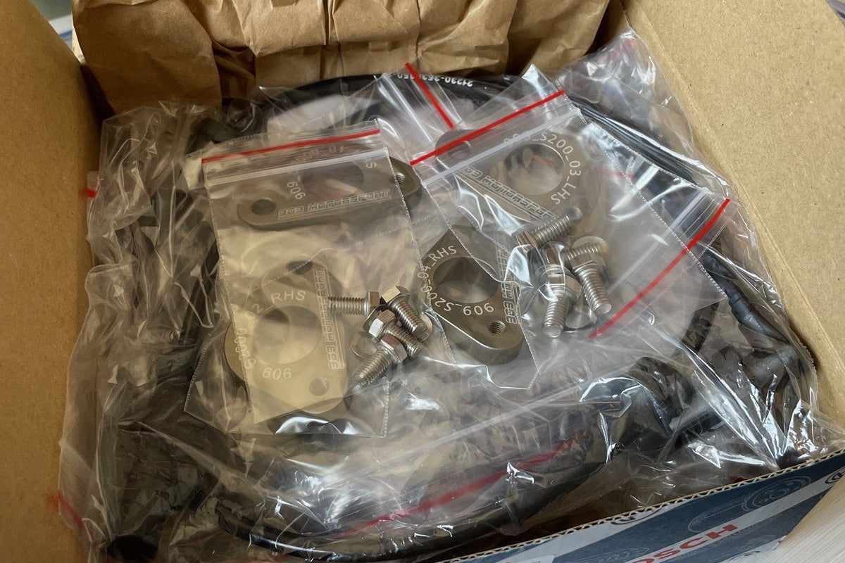 909 Motorsport Honda S2000 wheel speed sensing kit boxed - engraved adapters, Bosch sensors and hardware
