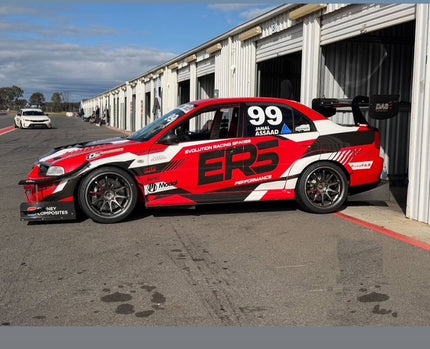 Evolution Racing Spares Mitsubishi Lancer EVO 6 time attack car in pit lane, running Bosch Motorsport M5 ABS