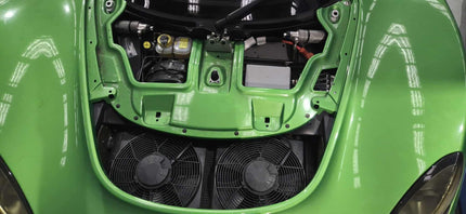 Series 3 Lotus Exige S V6 with front clamshell access open during Bosch Motorsport M5 ABS installation at 909 Motorsport